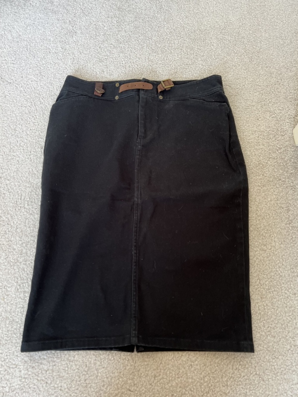 Vintage Y2K Ralph Lauren Skirt, Size 8, Black with Cute Leather Buckle/Belt